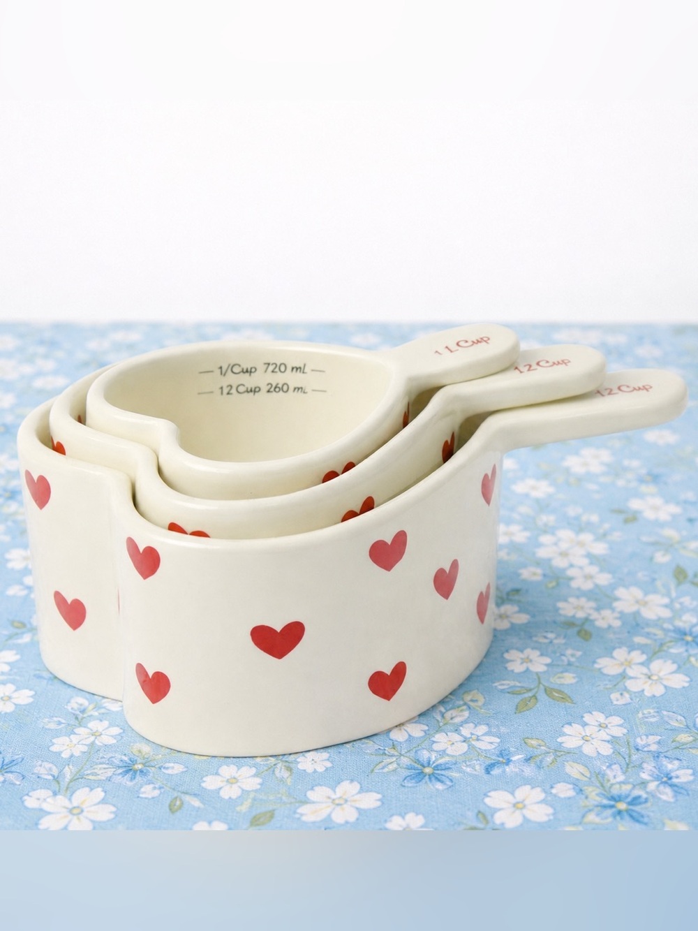 Target Bullseye Playground Coquette Red & White Hearts Ceramic Measuring Cups